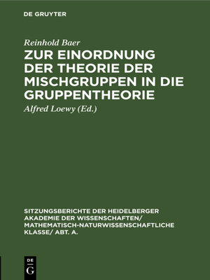 cover image of Zur Einordnung der Theorie der Mischgruppen in die Gruppentheorie